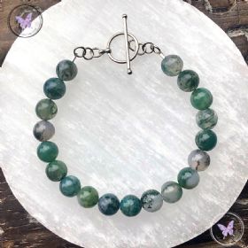 Moss Agate Bracelet with Silver Toggle Clasp